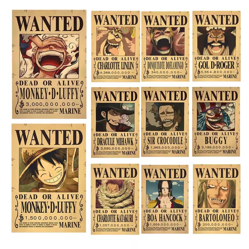 Vintage Collectible Dolls - Anime One Piece Wanted-Plakate Luffy Gear